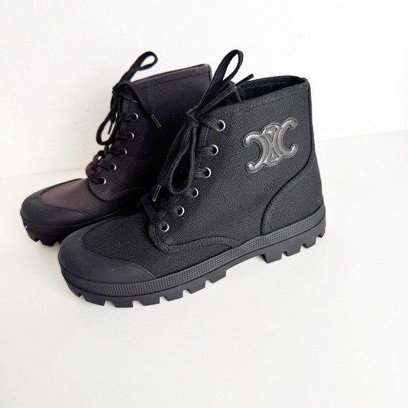 Celine Patapan 20 Canvas Lace-Up Ankle Boots in black size 37 - Picture 3 of 9